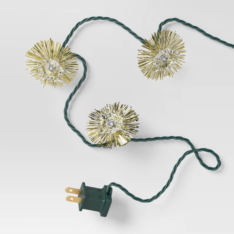 slide 4 of 4, 20ct Christmas Tinsel Lights Gold with Warm White Lights with Green Wire - Wondershop™, 20 ct