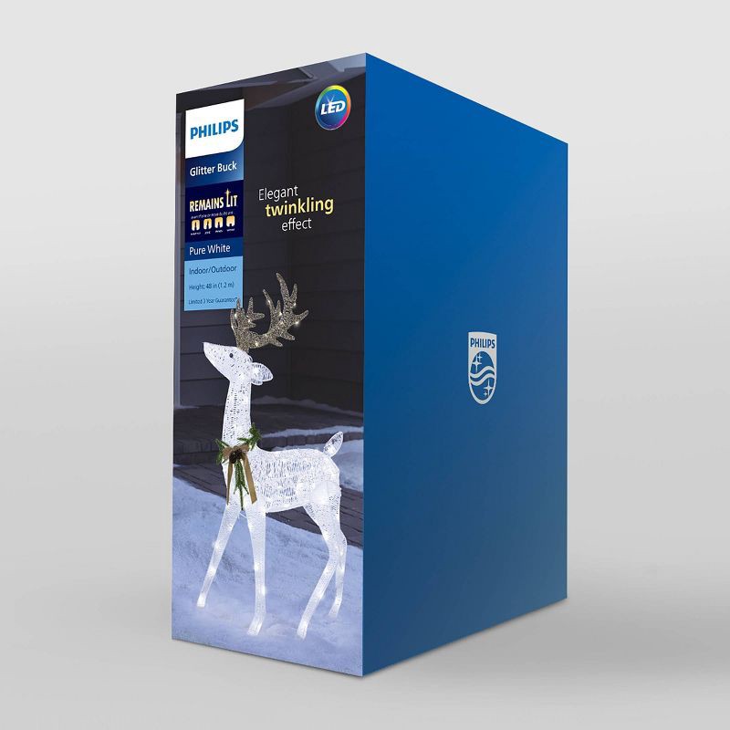 slide 3 of 4, 48" Philips LED White and Champagne Glitter String Buck Novelty Indoor/Outdoor Sculpture Twinkling Pure White Lights, 1 ct