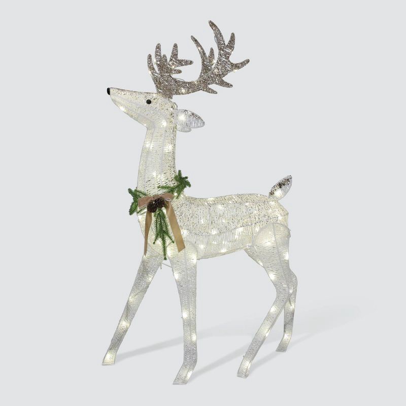 slide 1 of 4, 48" Philips LED White and Champagne Glitter String Buck Novelty Indoor/Outdoor Sculpture Twinkling Pure White Lights, 1 ct
