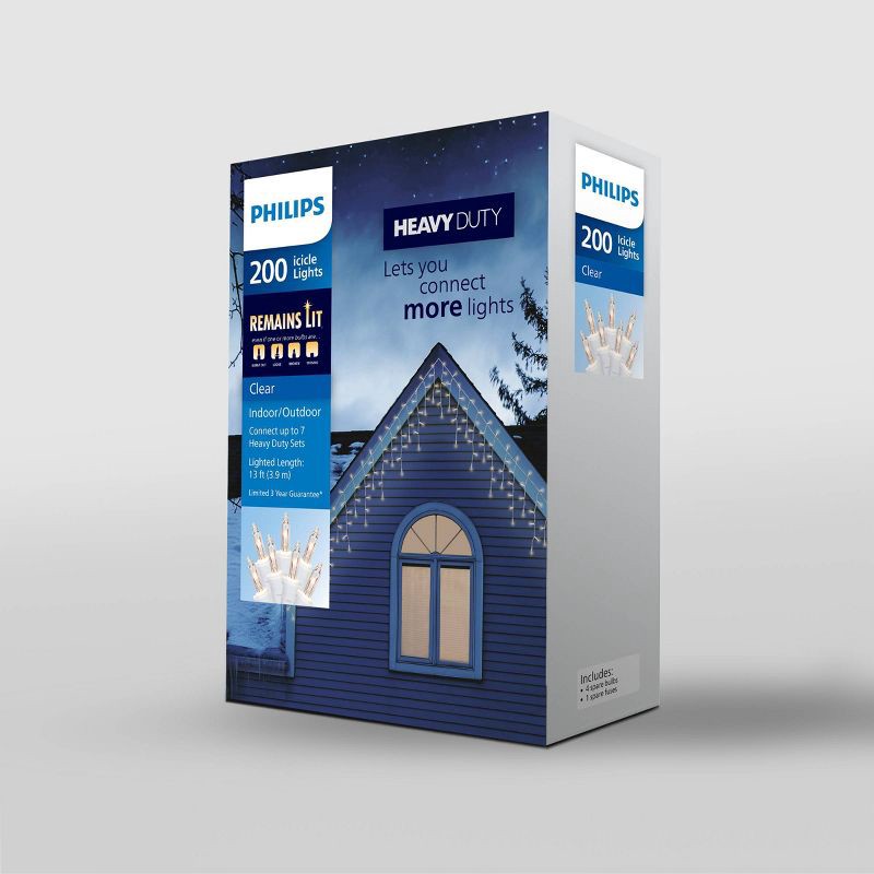 slide 4 of 6, 200ct Philips Heavy Duty Incandescent Smooth Mini Icicle Lights with White Wire and Remains Lit Technology, 200 ct