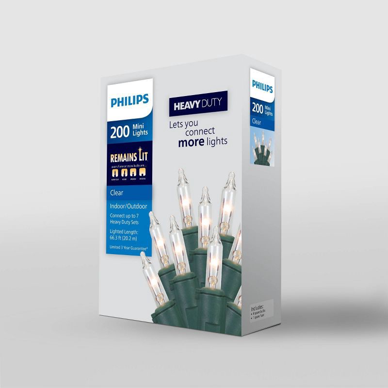 slide 4 of 5, Philips 200ct Heavy Duty Incandescent Indoor/Outdoor Miniature String Lights Clear with Green Wire and Remains Lit Technology, 200 ct