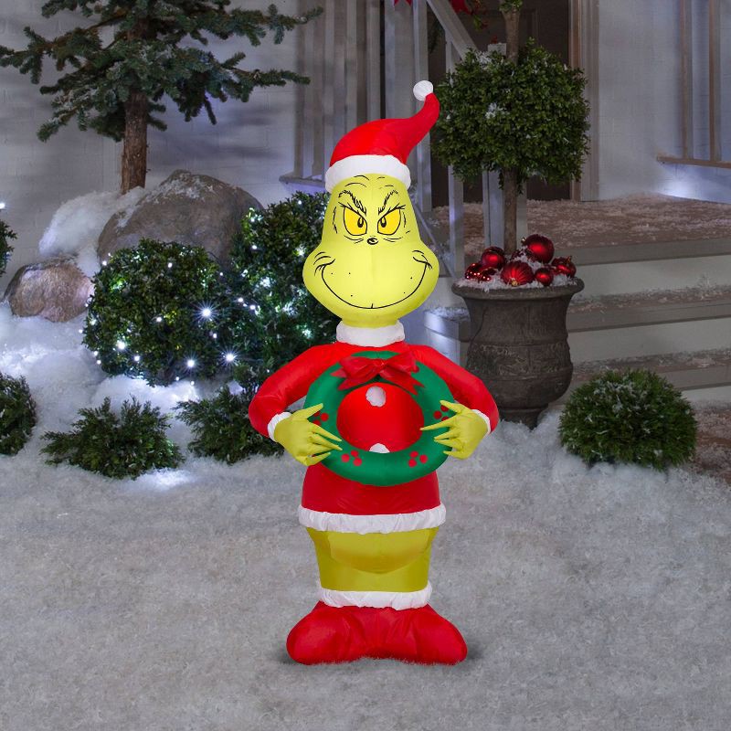 slide 3 of 4, 4' Dr. Seuss Grinch as Santa Christmas Indoor/Outdoor Lighted Inflatable, 1 ct