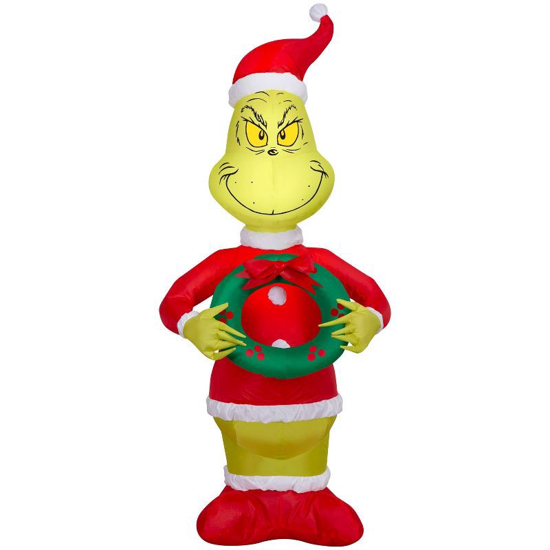 slide 1 of 4, 4' Dr. Seuss Grinch as Santa Christmas Indoor/Outdoor Lighted Inflatable, 1 ct