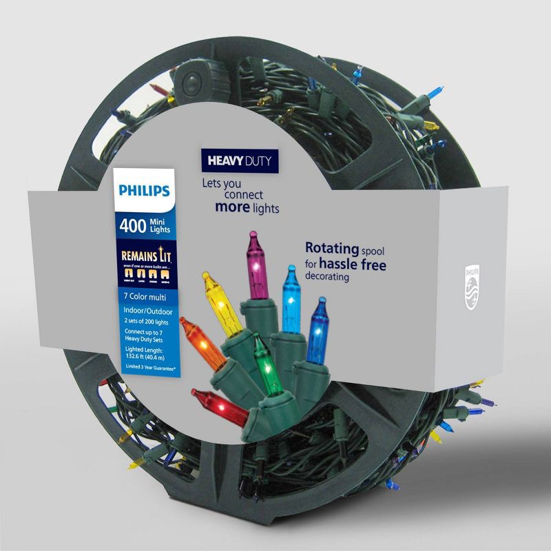 slide 4 of 5, Philips 400ct Heavy Duty Incandescent Indoor/Outdoor Miniature String Lights Multi-Colored with Green Wire and Remains Lit Technology, 400 ct