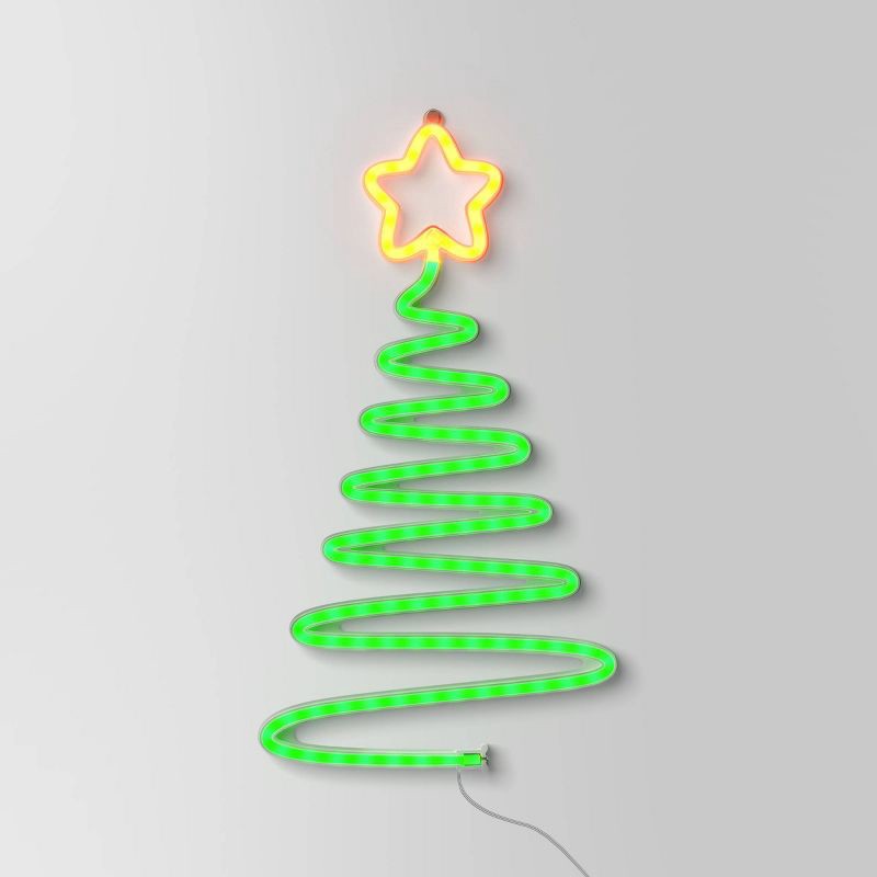 slide 1 of 4, LED Animated Neon Christmas Tree Hangable Sign Yellow/Green - Wondershop™, 1 ct