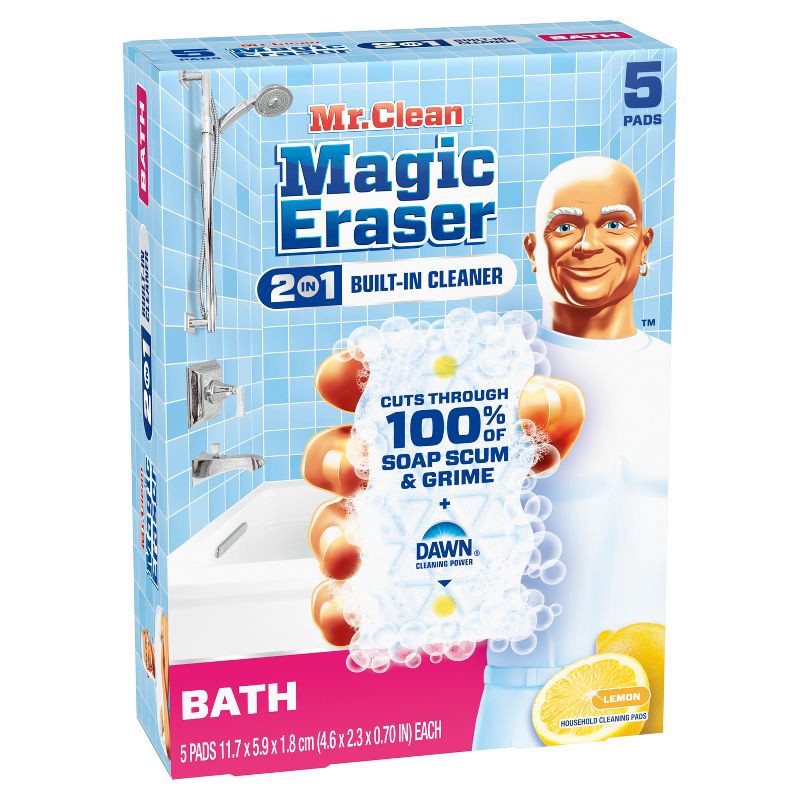 slide 10 of 13, Mr. Clean Lemon Magic Eraser 2-in-1 Built-In Cleaner Bath - 5ct, 5 ct