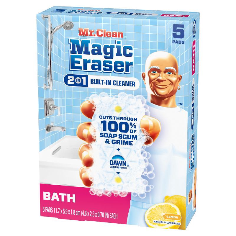 slide 11 of 13, Mr. Clean Lemon Magic Eraser 2-in-1 Built-In Cleaner Bath - 5ct, 5 ct