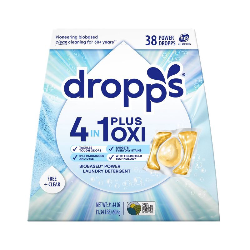 slide 2 of 11, Dropps Unscented Free & Clear 4-in-1 Plus Oxi Power Biobased HE Deep Cleaning Concentrated Laundry Detergent Pods 38 Pacs - 21.44oz, 21.44 oz