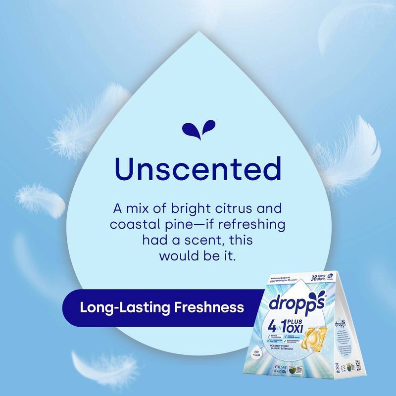 slide 7 of 11, Dropps Unscented Free & Clear 4-in-1 Plus Oxi Power Biobased HE Deep Cleaning Concentrated Laundry Detergent Pods 38 Pacs - 21.44oz, 21.44 oz