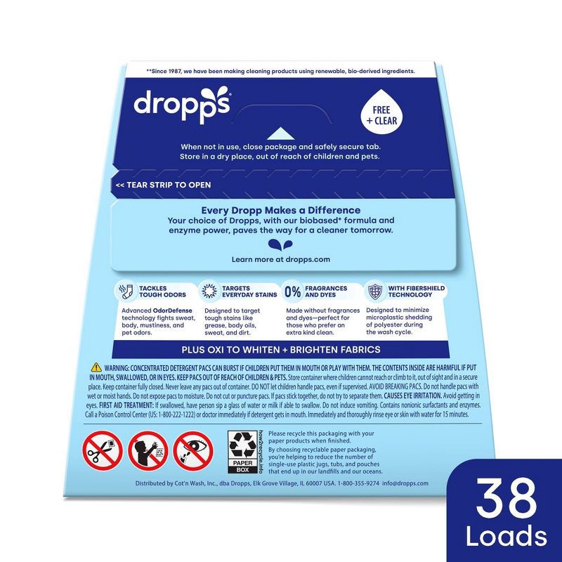 slide 10 of 11, Dropps Unscented Free & Clear 4-in-1 Plus Oxi Power Biobased HE Deep Cleaning Concentrated Laundry Detergent Pods 38 Pacs - 21.44oz, 21.44 oz