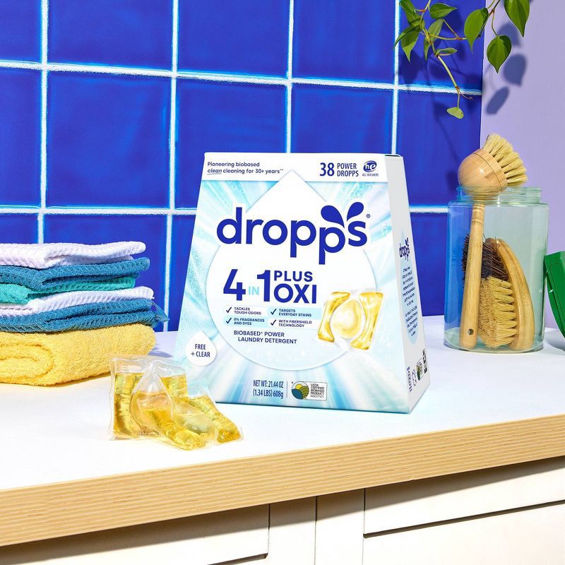 slide 11 of 11, Dropps Unscented Free & Clear 4-in-1 Plus Oxi Power Biobased HE Deep Cleaning Concentrated Laundry Detergent Pods 38 Pacs - 21.44oz, 21.44 oz
