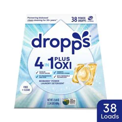 Dropps Unscented Free & Clear 4-in-1 Plus Oxi Power Biobased HE Deep Cleaning Concentrated Laundry Detergent Pods 38 Pacs - 21.44oz