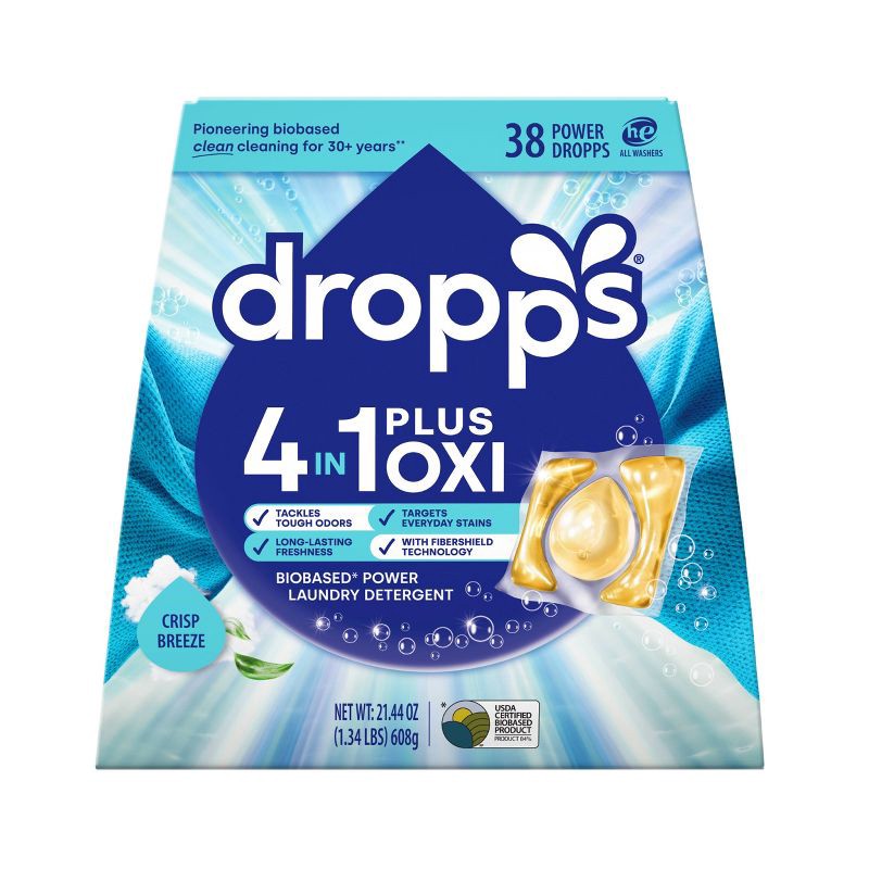 slide 2 of 11, Dropps Crisp Breeze 4-in-1 Plus Oxi Power Biobased HE Deep Cleaning Concentrated Laundry Detergent Pods 38 Pacs - 21.44oz, 21.44 oz