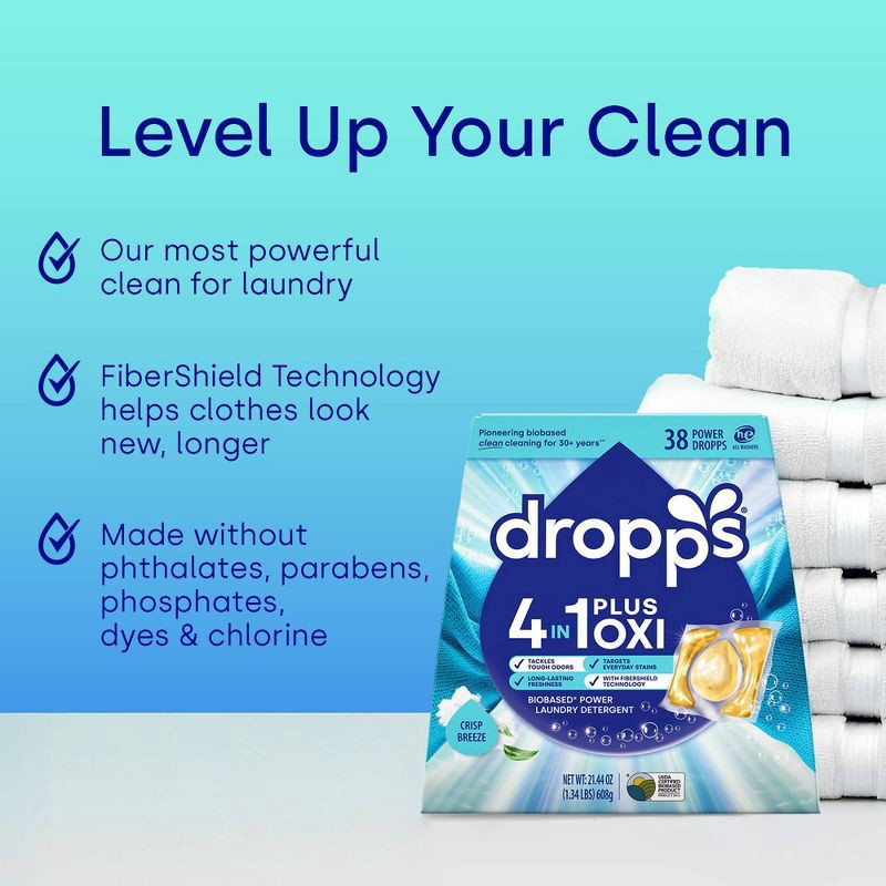slide 4 of 11, Dropps Crisp Breeze 4-in-1 Plus Oxi Power Biobased HE Deep Cleaning Concentrated Laundry Detergent Pods 38 Pacs - 21.44oz, 21.44 oz