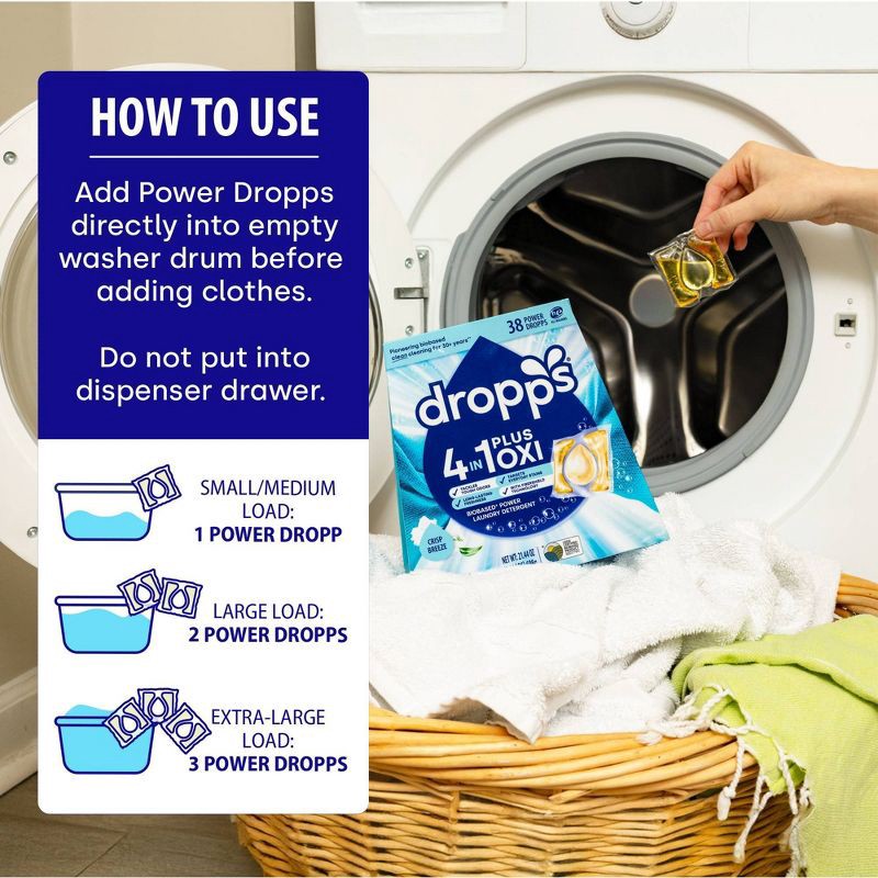 slide 9 of 11, Dropps Crisp Breeze 4-in-1 Plus Oxi Power Biobased HE Deep Cleaning Concentrated Laundry Detergent Pods 38 Pacs - 21.44oz, 21.44 oz