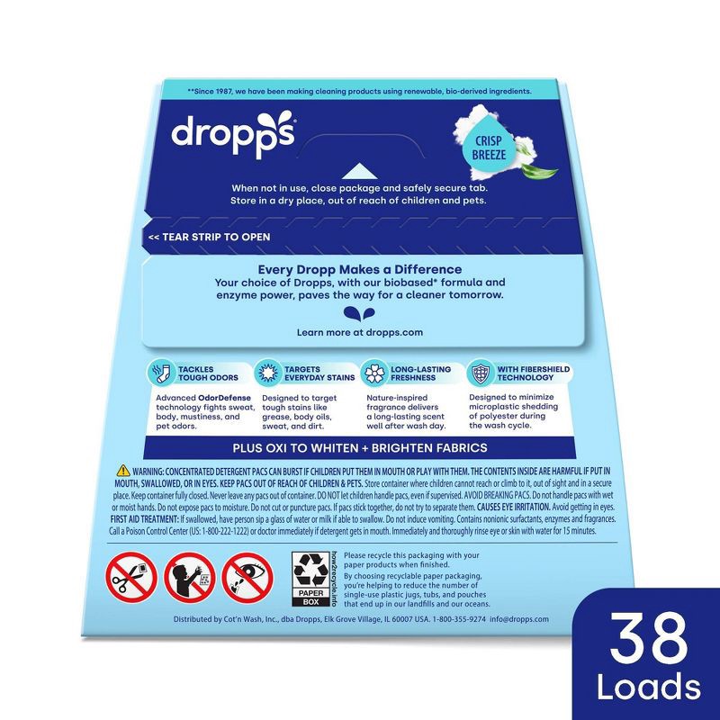 slide 10 of 11, Dropps Crisp Breeze 4-in-1 Plus Oxi Power Biobased HE Deep Cleaning Concentrated Laundry Detergent Pods 38 Pacs - 21.44oz, 21.44 oz