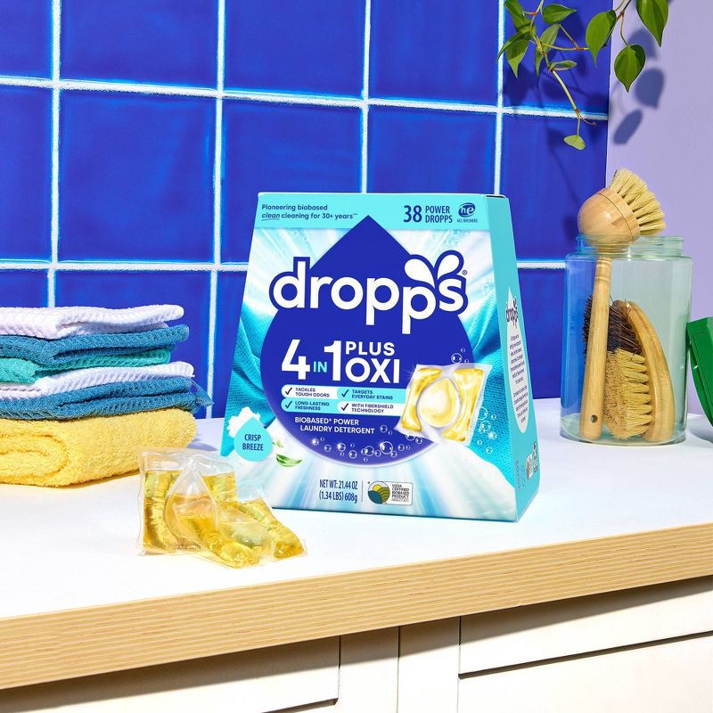 slide 11 of 11, Dropps Crisp Breeze 4-in-1 Plus Oxi Power Biobased HE Deep Cleaning Concentrated Laundry Detergent Pods 38 Pacs - 21.44oz, 21.44 oz