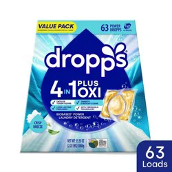 Dropps Crisp Breeze 4-in-1 Plus Oxi Power Biobased HE Deep Cleaning Concentrated Laundry Detergent Pods 63 Pacs - 35.55oz