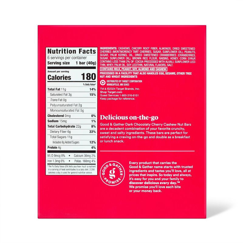 slide 2 of 5, Dark Chocolaty Cherry Cashew with Other Natural Flavors Nut Bars - 8.4oz/6ct - Good & Gather™, 6 ct; 8.4 oz