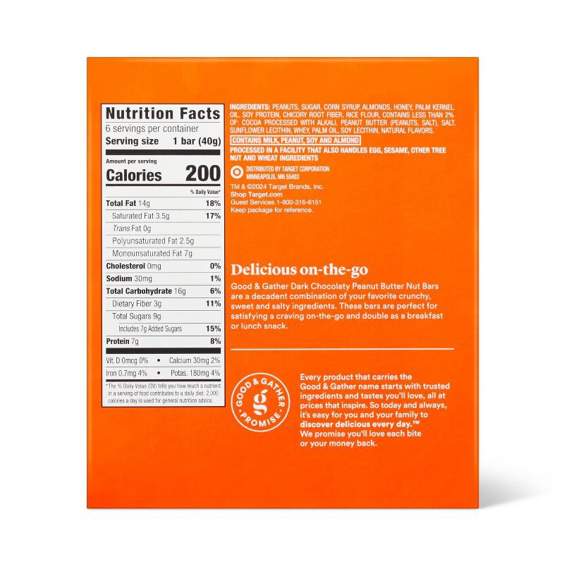 slide 2 of 5, Dark Chocolaty Peanut Butter with Other Natural Flavors Nut Bars - 7g Protein - 8.4oz/6ct - Good & Gather™, 7 gram, 8.4 oz, 6 ct