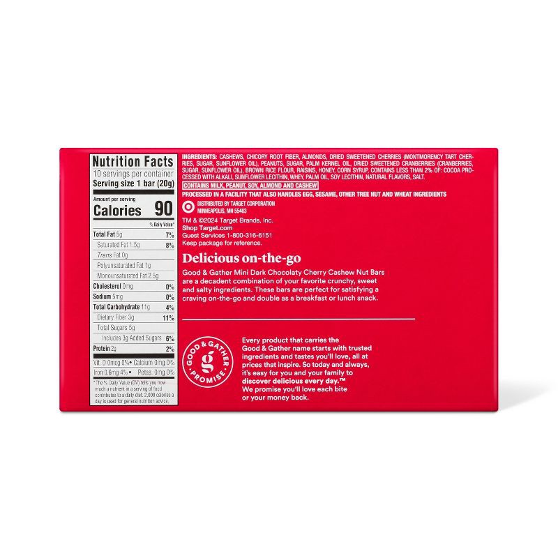 slide 2 of 5, Mini Dark Chocolaty Cherry Cashew with Other Natural Flavors Nut Bars - 7oz/10ct - Good & Gather™, 10 ct; 7 oz