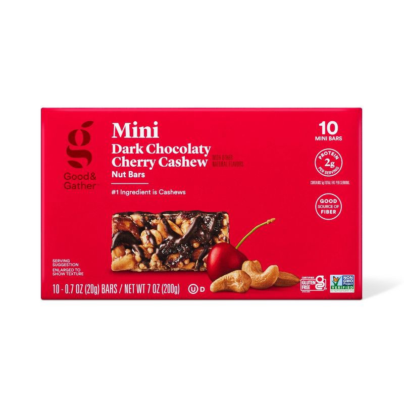 slide 1 of 5, Mini Dark Chocolaty Cherry Cashew with Other Natural Flavors Nut Bars - 7oz/10ct - Good & Gather™, 10 ct; 7 oz