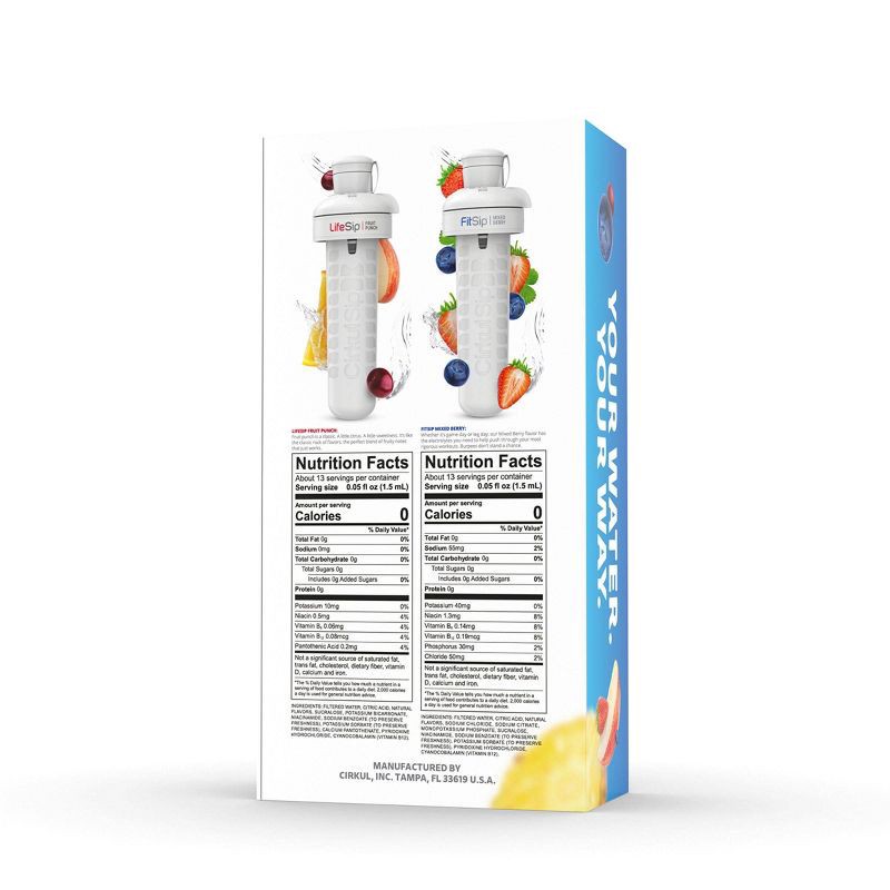 slide 2 of 8, Cirkul Plastic Bottle with Blue Lid and 2 Flavor Cartridges (LifeSip Fruit Punch and FitSip Mixed Berry) - 22oz, 22 oz