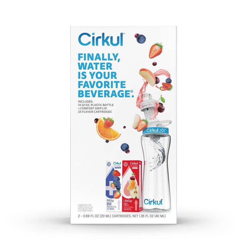 slide 3 of 8, Cirkul Plastic Bottle with Blue Lid and 2 Flavor Cartridges (LifeSip Fruit Punch and FitSip Mixed Berry) - 22oz, 22 oz