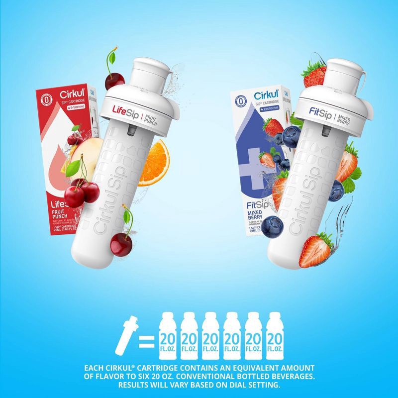 slide 4 of 8, Cirkul Plastic Bottle with Blue Lid and 2 Flavor Cartridges (LifeSip Fruit Punch and FitSip Mixed Berry) - 22oz, 22 oz