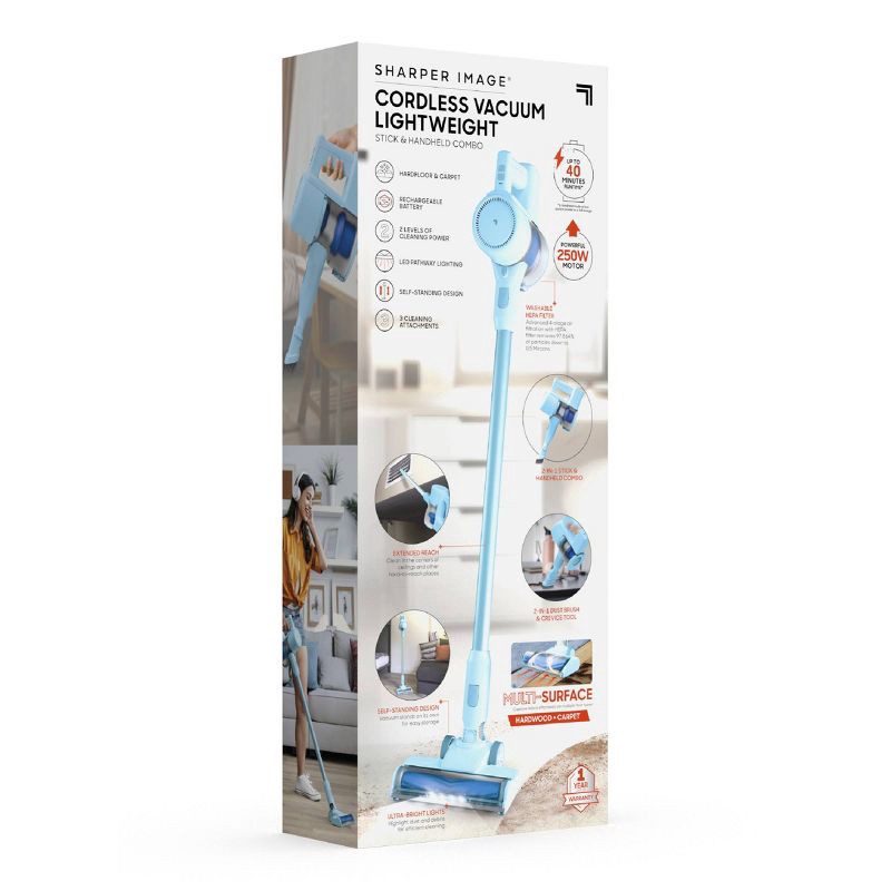 slide 2 of 14, Sharper Image Cordless Vacuum Lightweight Stick and Handheld Combo Blue, 1 ct