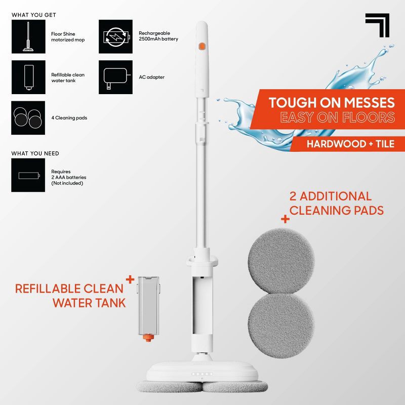 slide 9 of 10, Sharper Image Floor Shine Cordless Power Mop White, 1 ct