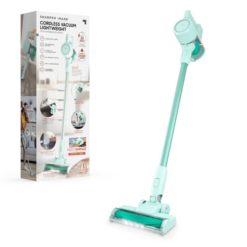 slide 1 of 14, Sharper Image Cordless Vacuum Lightweight Stick and Handheld Combo Mint, 1 ct