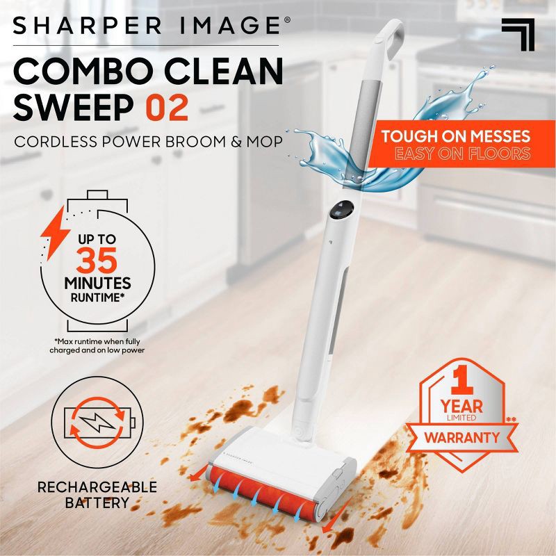 slide 3 of 14, Sharper Image Combo Clean Sweep 02, Cordless Power Broom & Mop White, 1 ct