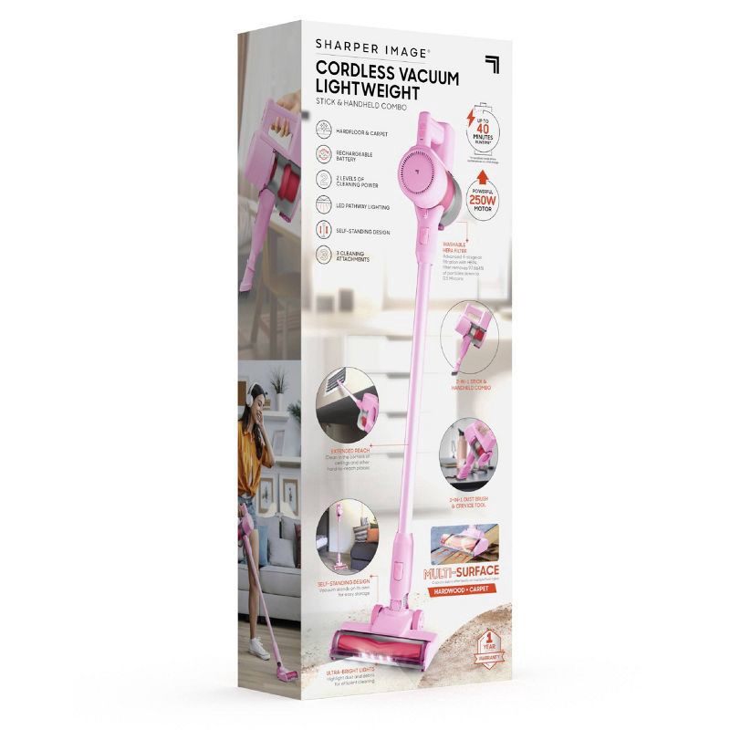 slide 2 of 14, Sharper Image Cordless Vacuum Lightweight Stick and Handheld Combo Pink, 1 ct