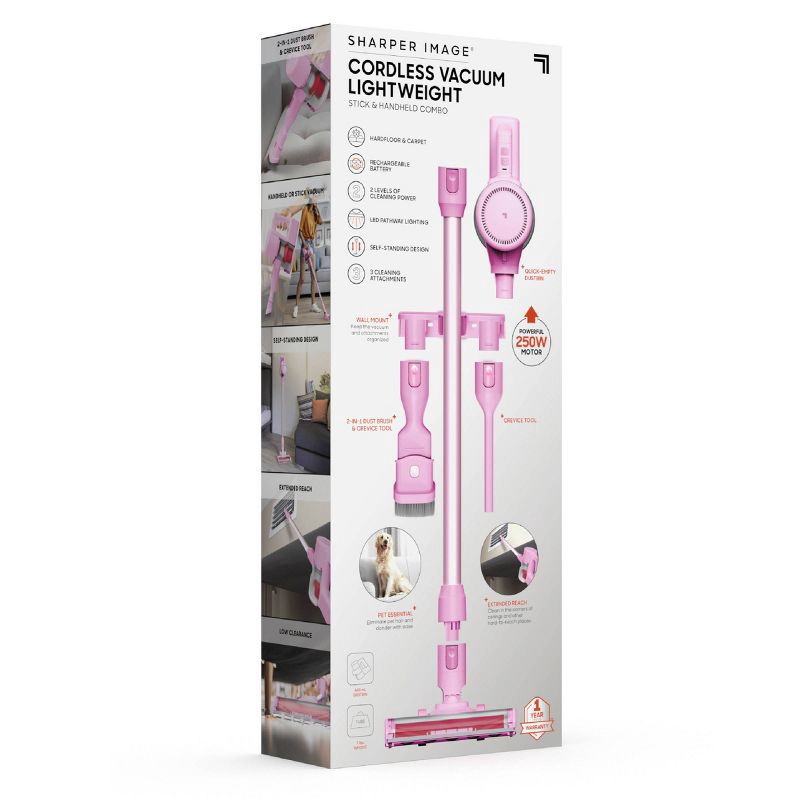 slide 14 of 14, Sharper Image Cordless Vacuum Lightweight Stick and Handheld Combo Pink, 1 ct