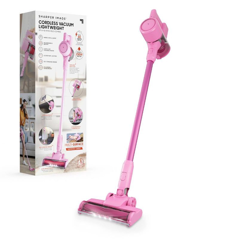 slide 1 of 14, Sharper Image Cordless Vacuum Lightweight Stick and Handheld Combo Pink, 1 ct