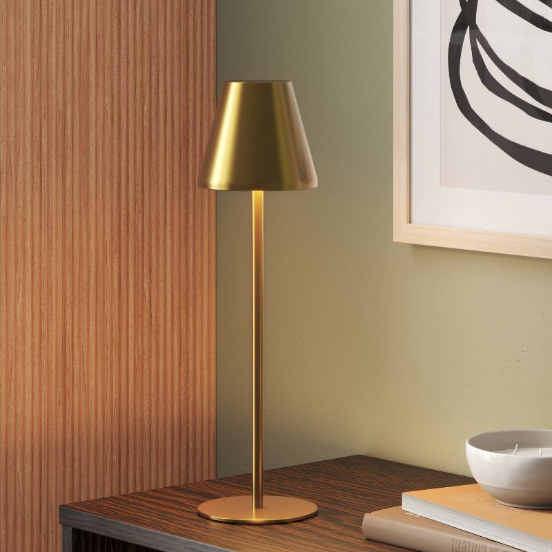 slide 2 of 4, 14" Rechargeable Cordless Table Lamp with Touch Control and 3 Brightness Levels Brass - Room Essentials™, 1 ct