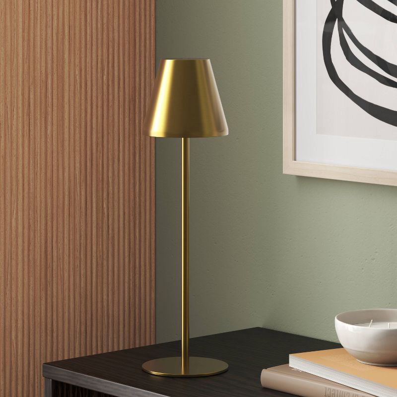 slide 3 of 4, 14" Rechargeable Cordless Table Lamp with Touch Control and 3 Brightness Levels Brass - Room Essentials™, 1 ct