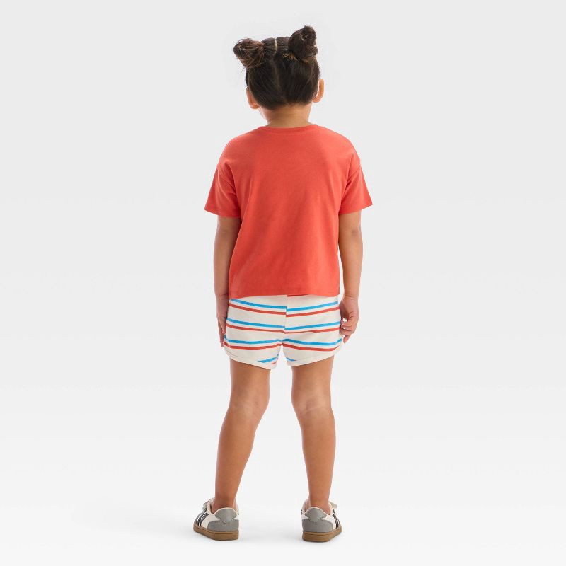 slide 2 of 4, Toddler Girls' 2pc Mattel Barbie Sporty Retro T-Shirt & Striped Shorts Set - Red 5T, 2 ct