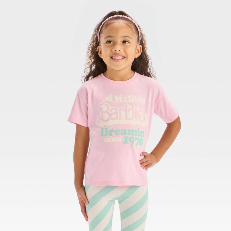 slide 3 of 4, Toddler Girls' 2pc Barbie T-Shirt & Biker Shorts Set - Pink 4T, 2 ct