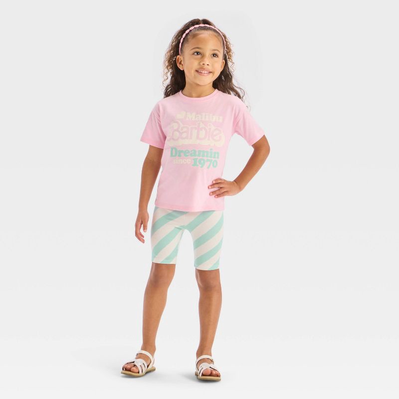 slide 1 of 4, Toddler Girls' 2pc Barbie T-Shirt & Biker Shorts Set - Pink 4T, 2 ct