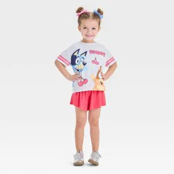 Toddler Girls' 2pc Bluey Cherry Athletic Top & Shorts Set - Pink 5T