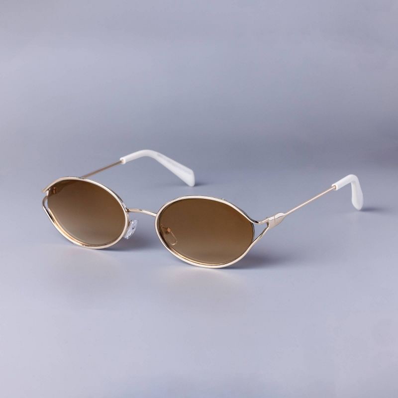 slide 2 of 2, Women's Oval Open Frame Metal Sunglasses - A New Day™ Gold: Medium Fit, UV Protection, Recycled Metal Frame, 1 ct