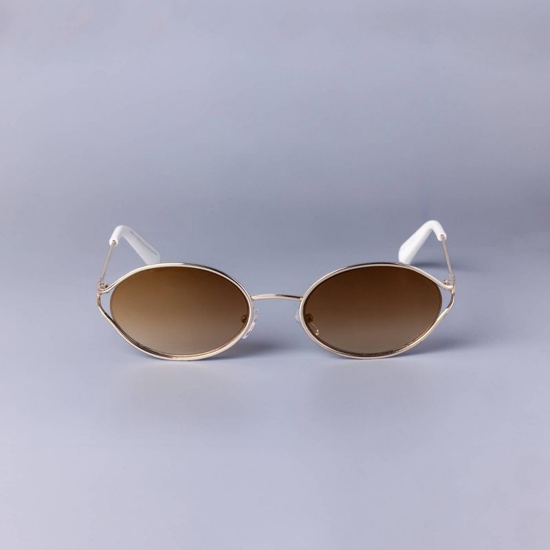 slide 1 of 2, Women's Oval Open Frame Metal Sunglasses - A New Day™ Gold: Medium Fit, UV Protection, Recycled Metal Frame, 1 ct