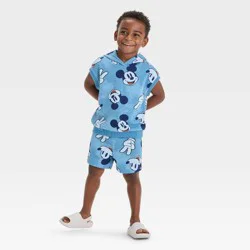 Toddler Boys' 2pc Disney Mickey Mouse Sleeveless Hoodie Top & Shorts Set - Blue 18M