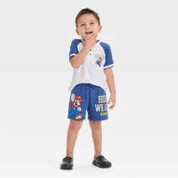 Toddler Boys' 2pc Nintendo Super Mario Top & Shorts Set - Blue 2T
