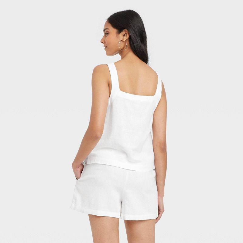 slide 2 of 3, Women's Linen Tank Top - A New Day™ White L: Loose Fit, Squareneck, Sleeveless, Midweight Fabric, 1 ct