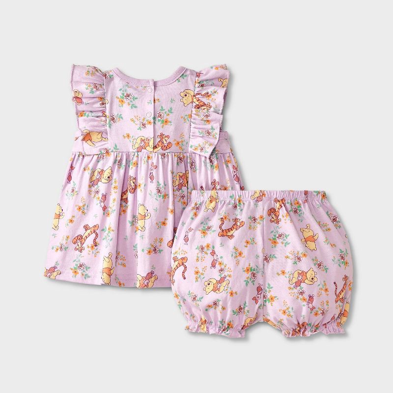 slide 2 of 4, Baby Girls' 3pc Disney Winnie The Pooh Top & Bloomer Shorts Set with Headband - Purple 3-6M, 3 ct