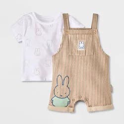 Baby Boys' 2pc Miffy Overalls & Short Sleeve Top Set - Brown Newborn
