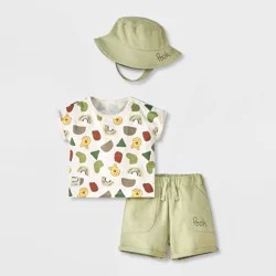 Baby Boys' 3pc Disney Winnie The Pooh Short Sleeve Top & Shorts Set with Hat - Sage Green Newborn